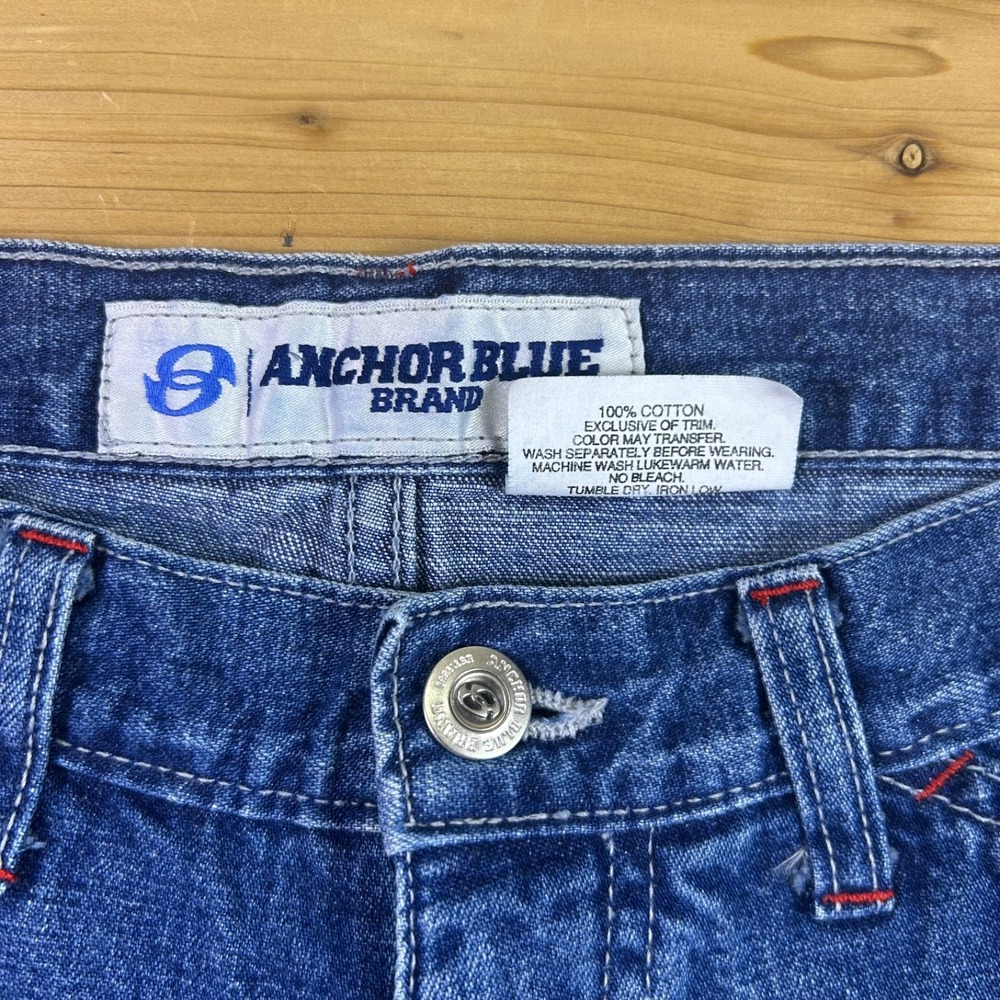 Vintage Anchor Blue Jeans Womens 9 Baggy Wide Leg Rainbow Patch Denim Blue Jeans - Picture 3 of 8